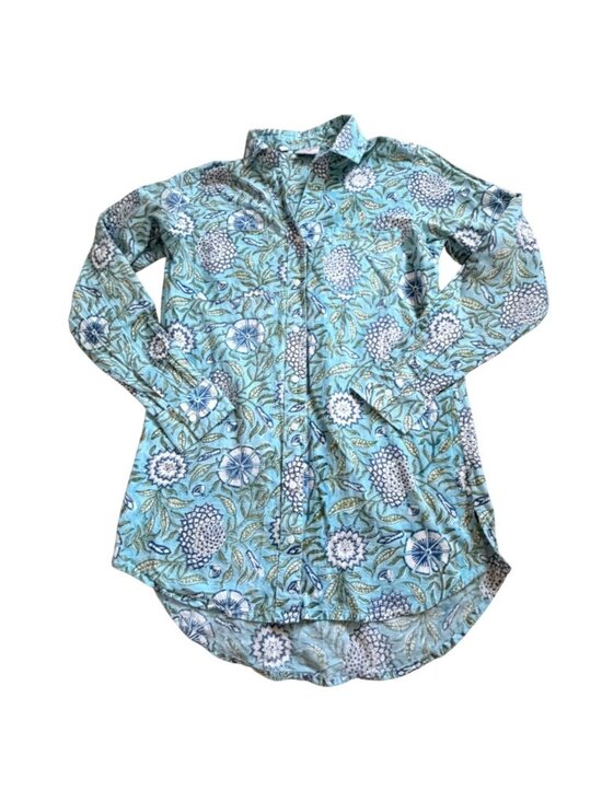 Pacific & Rose Tops - Pacific & Rose Womens Floral Button Front Blouse-Roll Tab Sleeves-Blue-M-GUC